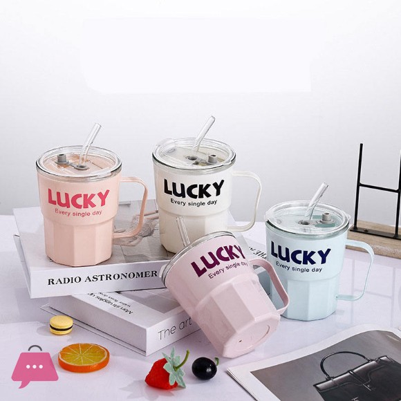 Portable Iced Coffee Cup Heat Resistant Reusable Glass Tumbler Mug with Straw and Handle 350ml
