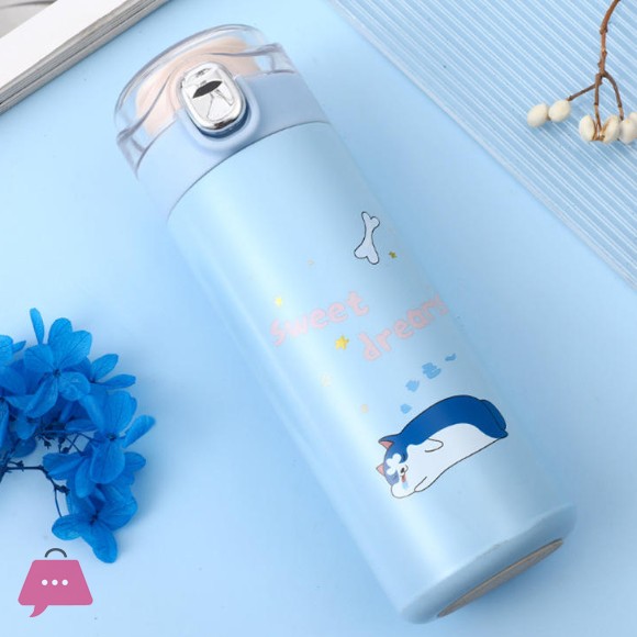 Portable Leakproof Student Bounce Cover Thermos Water Bottle 420ml