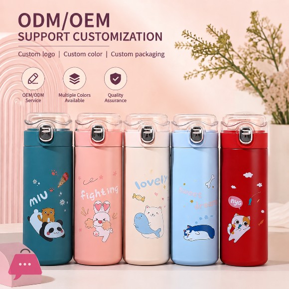 Portable Leakproof Student Bounce Cover Thermos Water Bottle 420ml