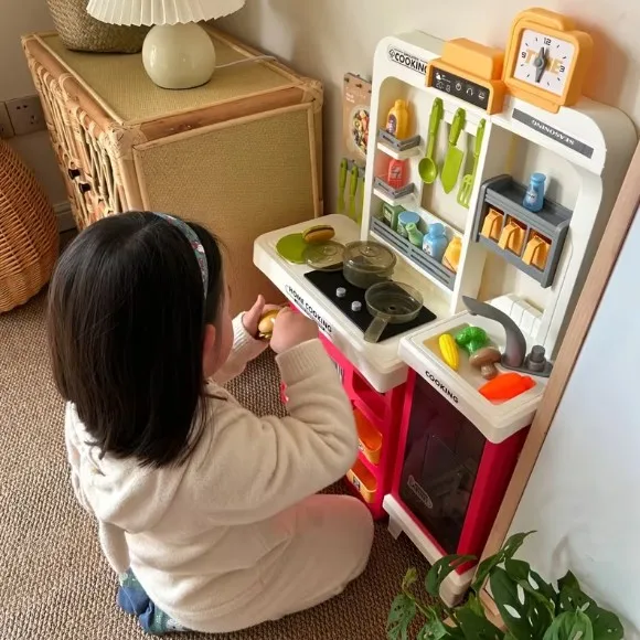 Pretend Play Kids Kitchen Play Set Toy Kitchen with Lights and Sounds Toddlers Ages 3-5 - 68 Pcs