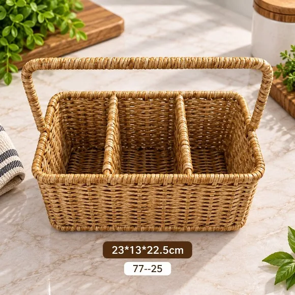 Rattan-Style Storage Clutter Basket Rustic Style Handheld Storage Basket