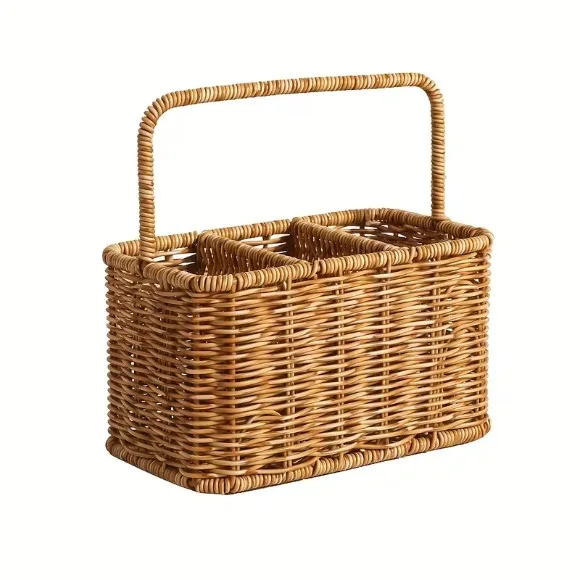Rattan-Style Storage Clutter Basket Rustic Style Handheld Storage Basket