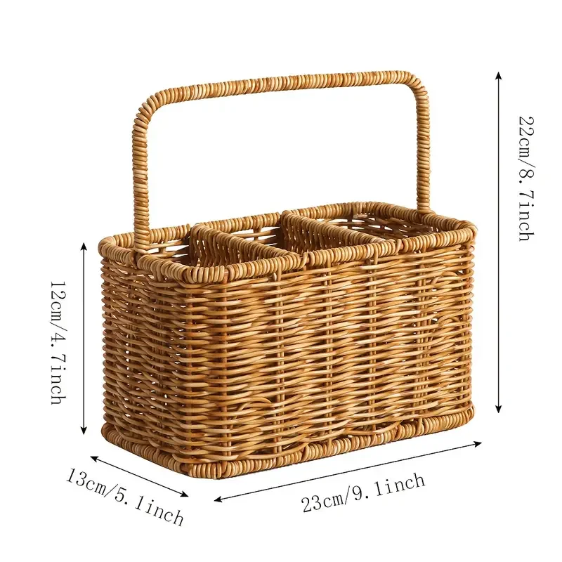   rattan style storage basket kitchen spice jar organizer home desktop clutter tidy basket   handheld storage basket Product details 2