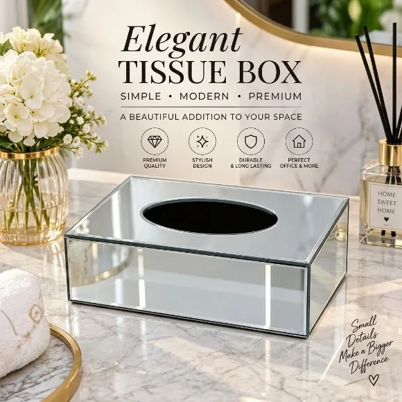 Rectangular Glass Mirror Tissue Box