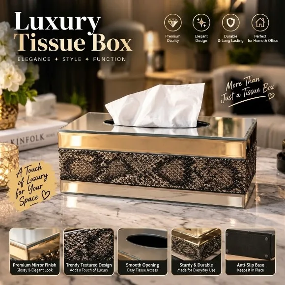 Rectangular Glass Mirror Tissue Box