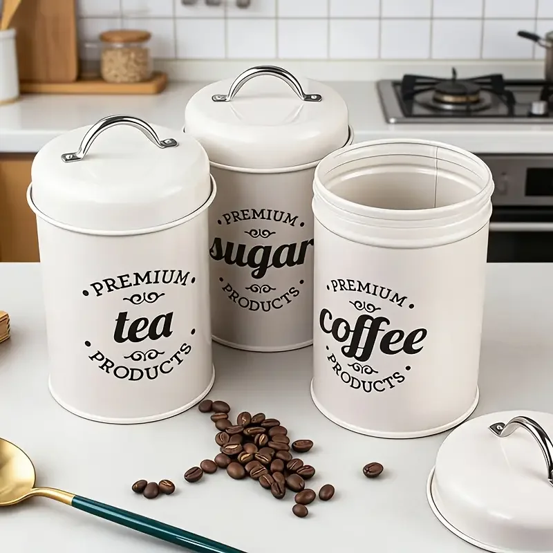 3pcs food storage container set with sealed lid retro design food storage room organizing tool for storing biscuits flour tea Product details 0