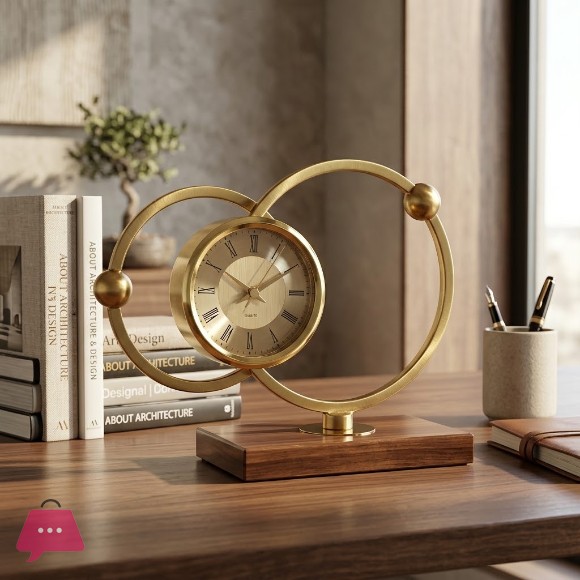 Rustic Round Golden Metal Table Clock