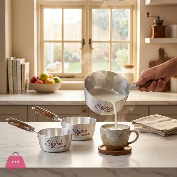 Stylish Aluminium Saucepan Milk Pot (20cm 22cm 24cm) with Stay-Cool Wooden Handle