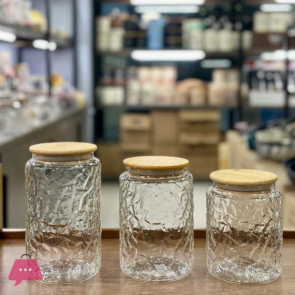 Airtight Glass Texture Jar with Bamboo Lid