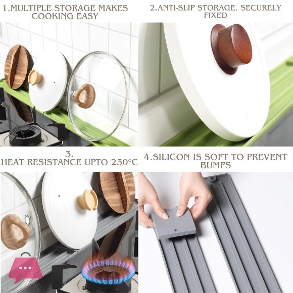 Silicone Pot Holder Tray & Lid Organizer Non-Slip Countertop Draining Mat Utensil-Spoon-Pan Rester Water Absorbent Sink Drying