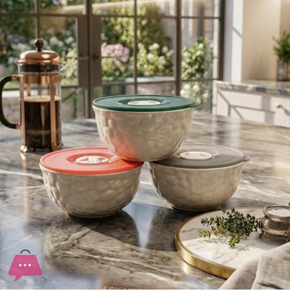 3Pcs Airtight Stacked Emboss Bowls - 5 Inches