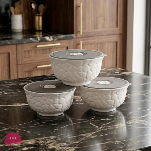 3Pcs Airtight Stacked Emboss Bowls - 5 Inches