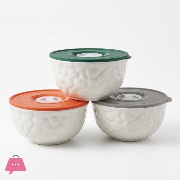 3Pcs Airtight Stacked Emboss Bowls - 5 Inches