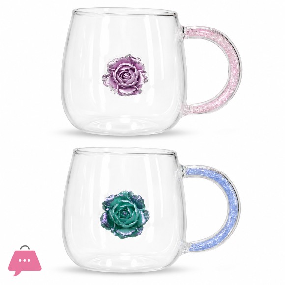 3D Rose Topper Glass Mug 1Pcs