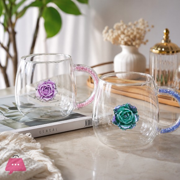 3D Rose Topper Glass Mug 1Pcs
