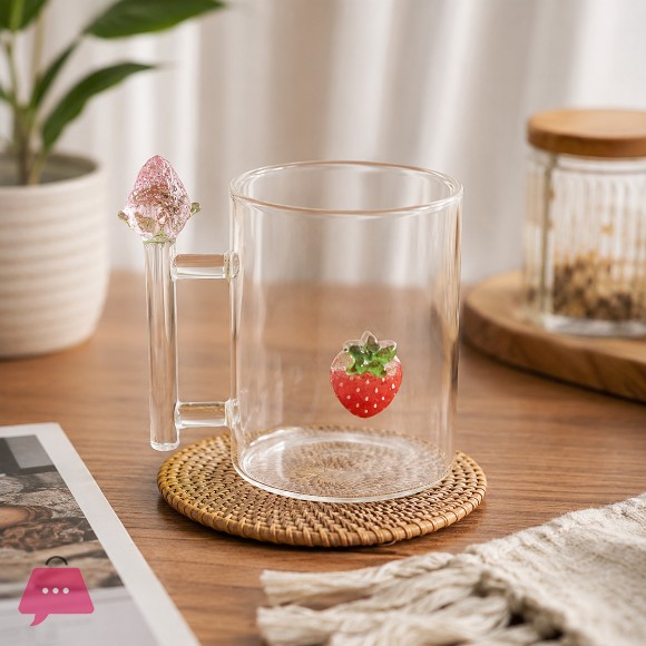 3D Strawberry Topper Glass Mug