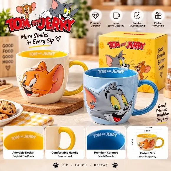 Tom and Jerry Ceramic Mug Officially Licensed Cartoon Design