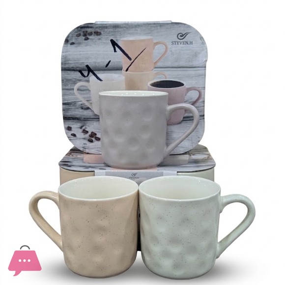 Set of 4 Granite Ceramic Mugs in Box
