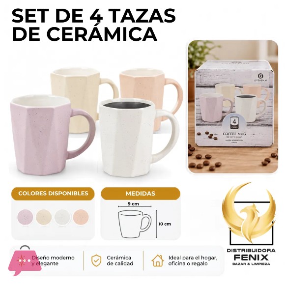 Set of 4 Granite Ceramic Mugs in Box
