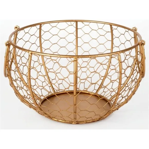 Squirrel Egg Basket Gold Wire Egg Baskets with Lid Farmhouse Style Egg Storage Container 