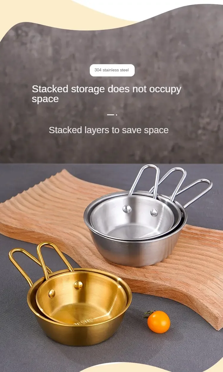 2pcs stainless steel bowl retro simple golden with handle korean cooking bowl multi purpose bowl sauce seasoning bowl tableware details 2