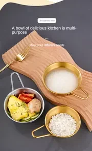 2pcs stainless steel bowl retro simple golden with handle korean cooking bowl multi purpose bowl sauce seasoning bowl tableware details 1