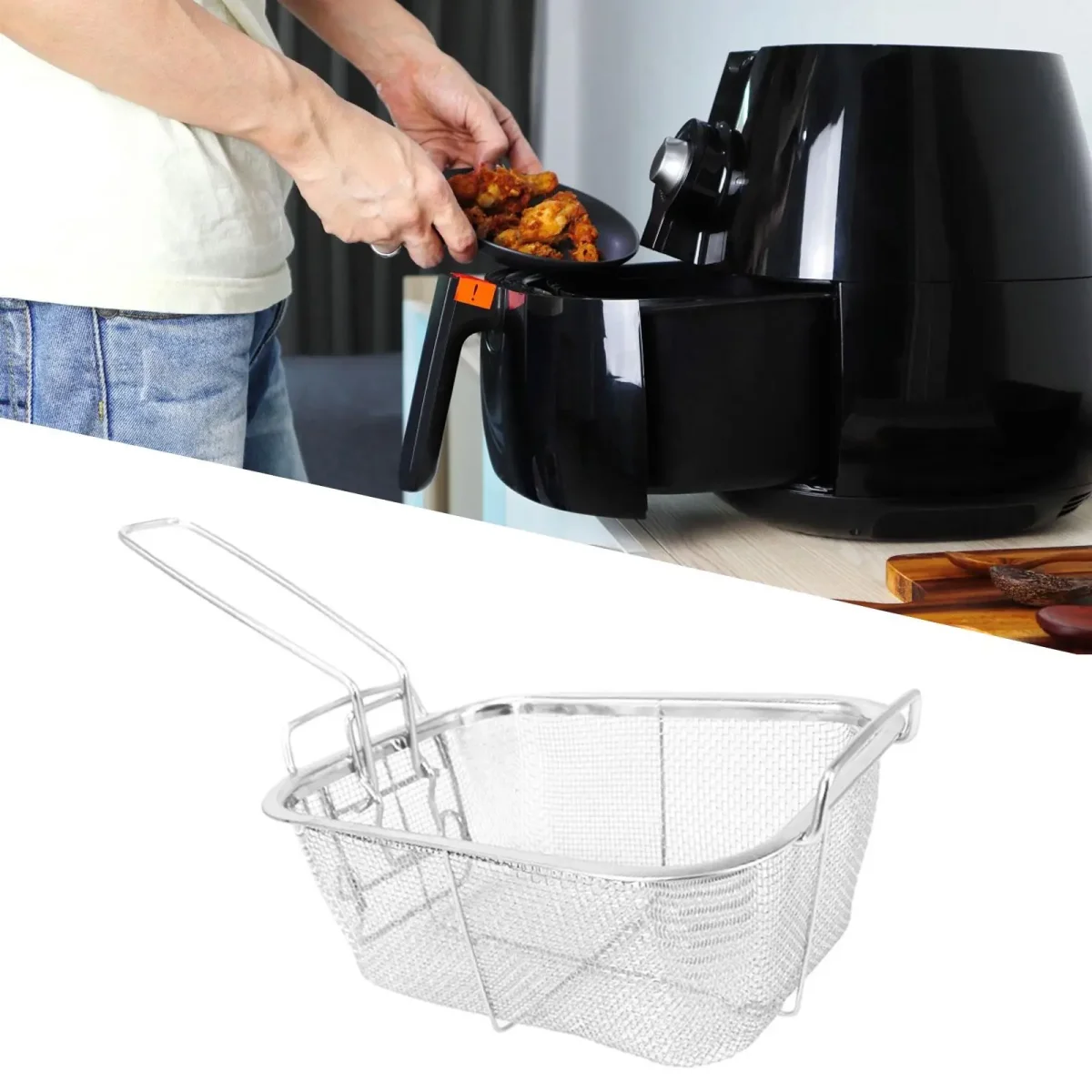 Stainless Steel Deep Fry Basket Food Presentation Baskets Sturdy Food Strainer for Barbecue Cafe Chicken Wing Home Restaurant Stainless Steel Deep Fry Basket Food Presentation Baskets Sturdy Food Strainer for Barbecue Cafe Chicken Wing Home Restaurant
