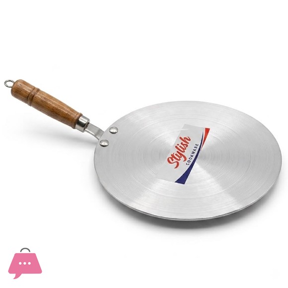 Stylish Aluminium Flat Tawa Griddle Pan Heavy Duty Roti Chapati & Paratha Maker with Riveted Wooden Grip 30CM - 12Inch