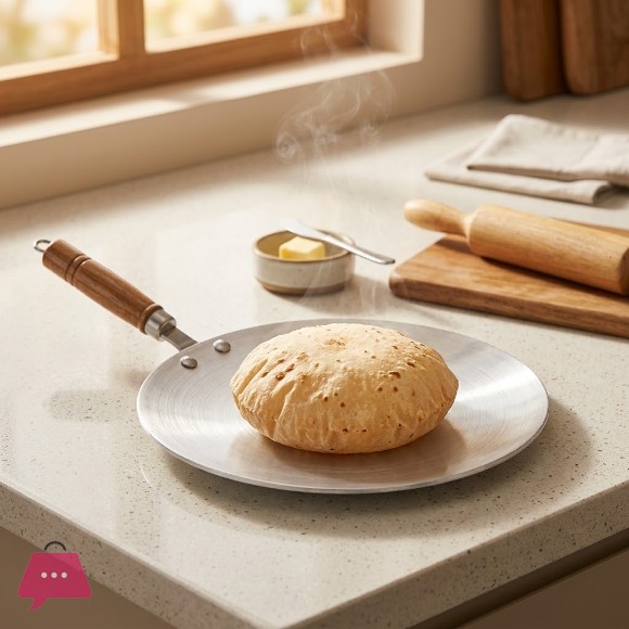 Stylish Aluminium Flat Tawa Griddle Pan Heavy Duty Roti Chapati & Paratha Maker with Riveted Wooden Grip 30CM - 12Inch