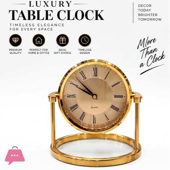 Table Clock Gold Metal Quartz - 7958
