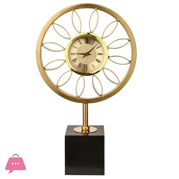 Golden Metal Decorative Table Clock Modern Stand Clock with Black Base for Office & Home Decor