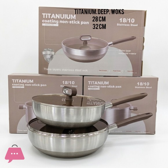 TITANUIUM Coating Non-Stick Wok Pan Stainless Steel