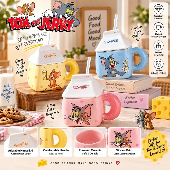 Tom and Jerry Cartoon Ceramic Mug with Handle Officially Licensed 