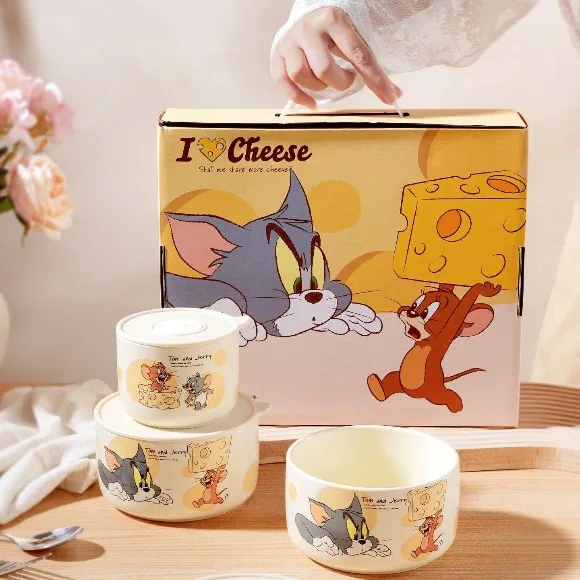 Tom and Jerry Officially Licensed Ceramic Food Storage Bowl 3-Piece Gift Set
