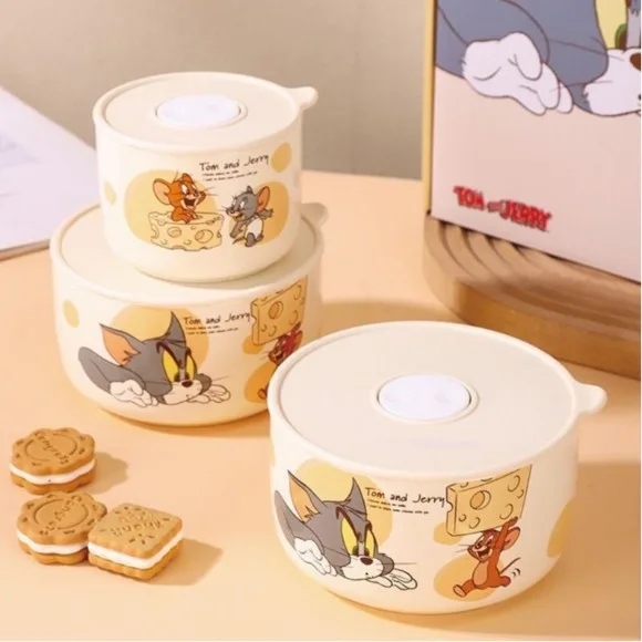 Tom and Jerry Officially Licensed Ceramic Food Storage Bowl 3-Piece Gift Set