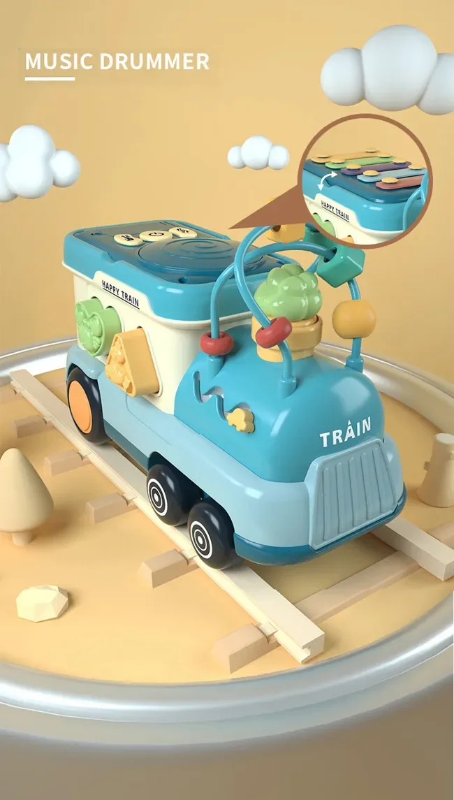 Cartoon Train Toddlers Educational Toy Plastic Striking Piano Hand Beat Drum Toys Multifunctional Baby Musical Toy Cartoon Train Baby Music Toys