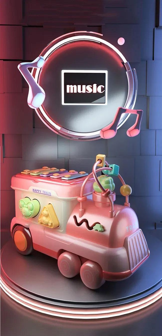 Cartoon Train Toddlers Educational Toy Plastic Striking Piano Hand Beat Drum Toys Multifunctional Baby Musical Toy Cartoon Train Baby Music Toys
