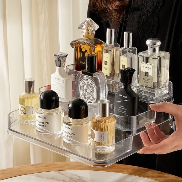 Transparent Acrylic Perfume Display Stand, Three-Tiered Plastic Makeup Organizer for Storing Perfumes And Cosmetics
