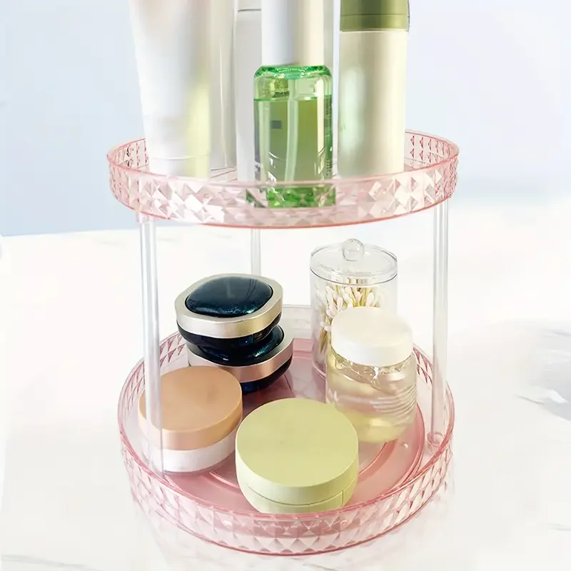 1pc transparent diamond pattern makeup storage organizer multi layer rotating desktop cosmetic storage rack cosmetic skincare perfume tray large capacity makeup storage shelf vanity decor makeup organizer details 9
