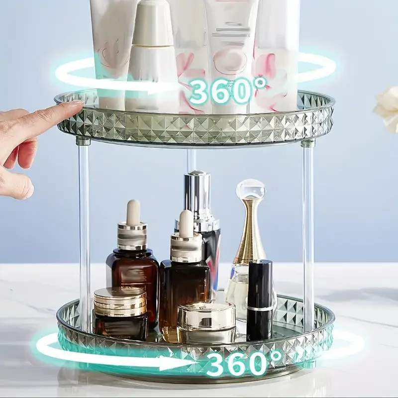 1pc transparent diamond pattern makeup storage organizer multi layer rotating desktop cosmetic storage rack cosmetic skincare perfume tray large capacity makeup storage shelf vanity decor makeup organizer details 6