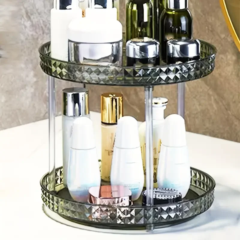 1pc transparent diamond pattern makeup storage organizer multi layer rotating desktop cosmetic storage rack cosmetic skincare perfume tray large capacity makeup storage shelf vanity decor makeup organizer details 7