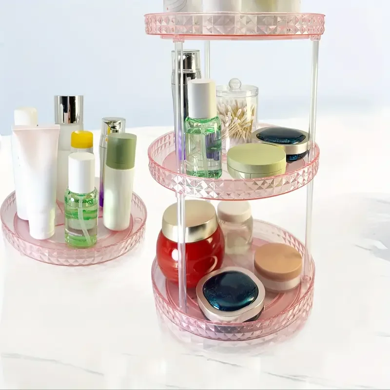1pc transparent diamond pattern makeup storage organizer multi layer rotating desktop cosmetic storage rack cosmetic skincare perfume tray large capacity makeup storage shelf vanity decor makeup organizer details 8