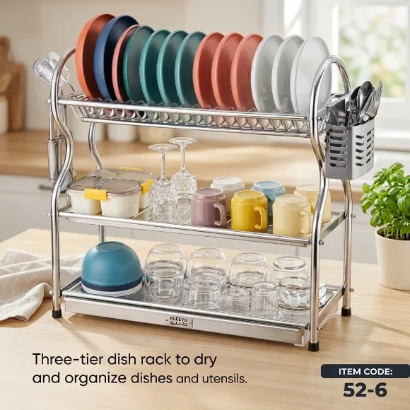 Two-Tier Stainless Steel Dish Rack Designed for Kitchen Counters