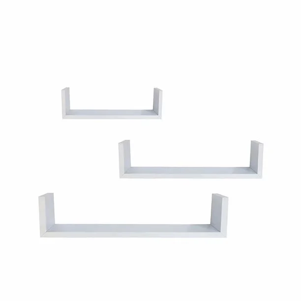 U Shaped Laminated Shelf Floating Wall Shelves Storage Display Shelf Black/White, Pack of 3