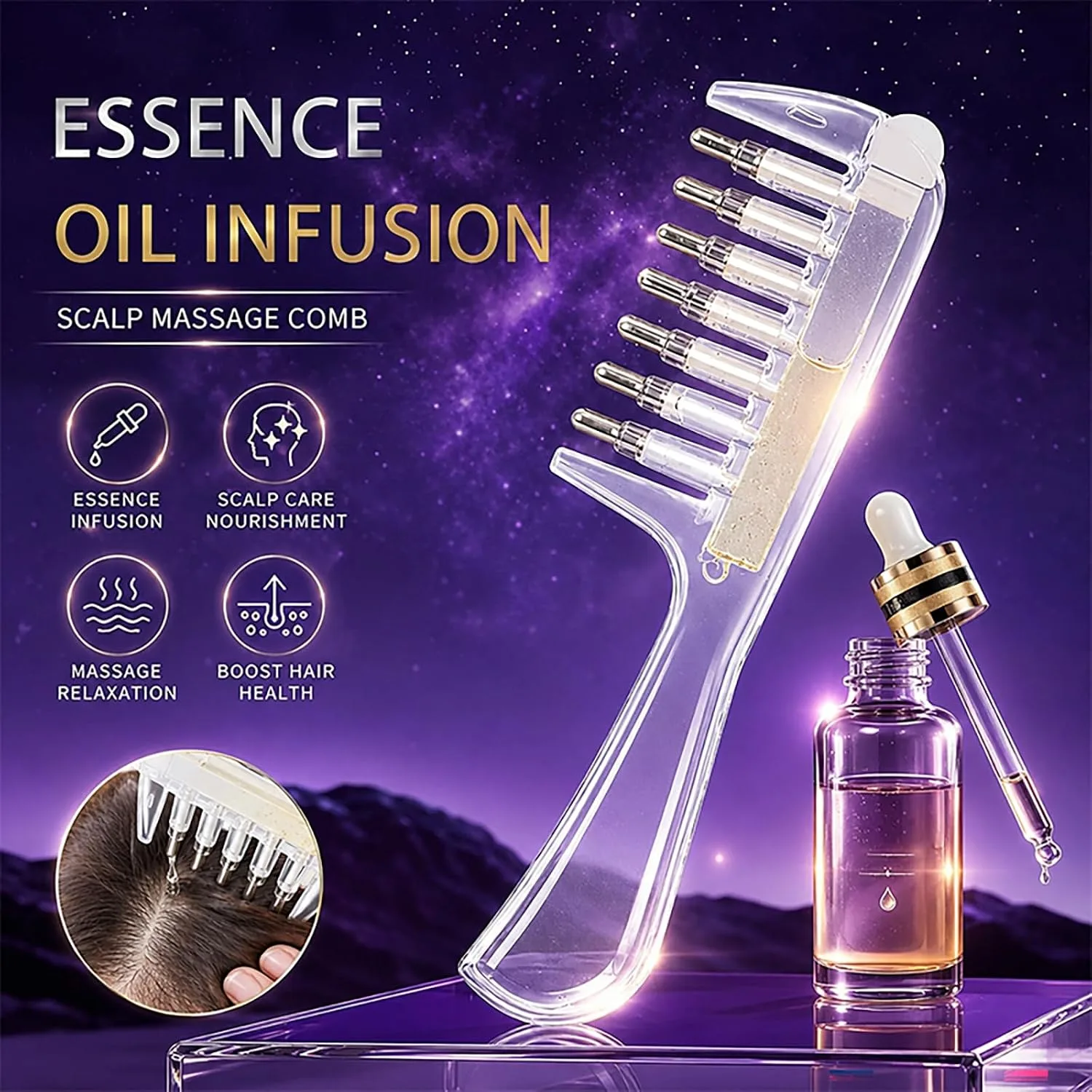 Unisex Transparent Hair Oil Comb Applicator Massage with Built-In Liquid Reservoir