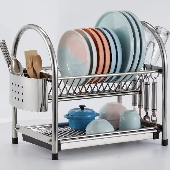 2 Tier Dish Drying Rack for Kitchen High Quality Stainless Steel Kitchen Organizer