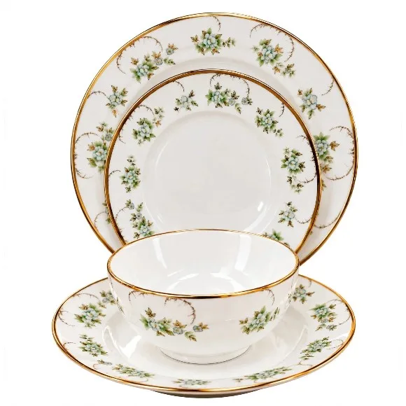 24-Piece Luxury Fine Porcelain Dinner Set – Indigo Floral & 24K Gold Trim Dinnerware Service for 6