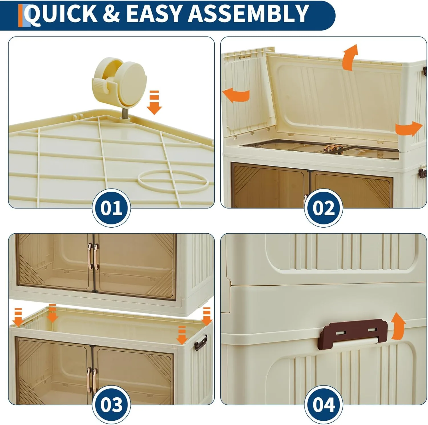 Stackable Collapsible Storage Drawer Magnetic Doors Lockable Wheels Organizer for Closet Bedroom Office 3 Layer