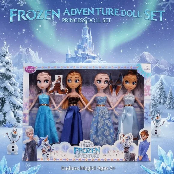 4-in-1 Frozen Princess Dolls Set for Girls