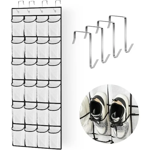 AUAUY Over The Door Shoe Rack, 24 Large Mesh Pockets
